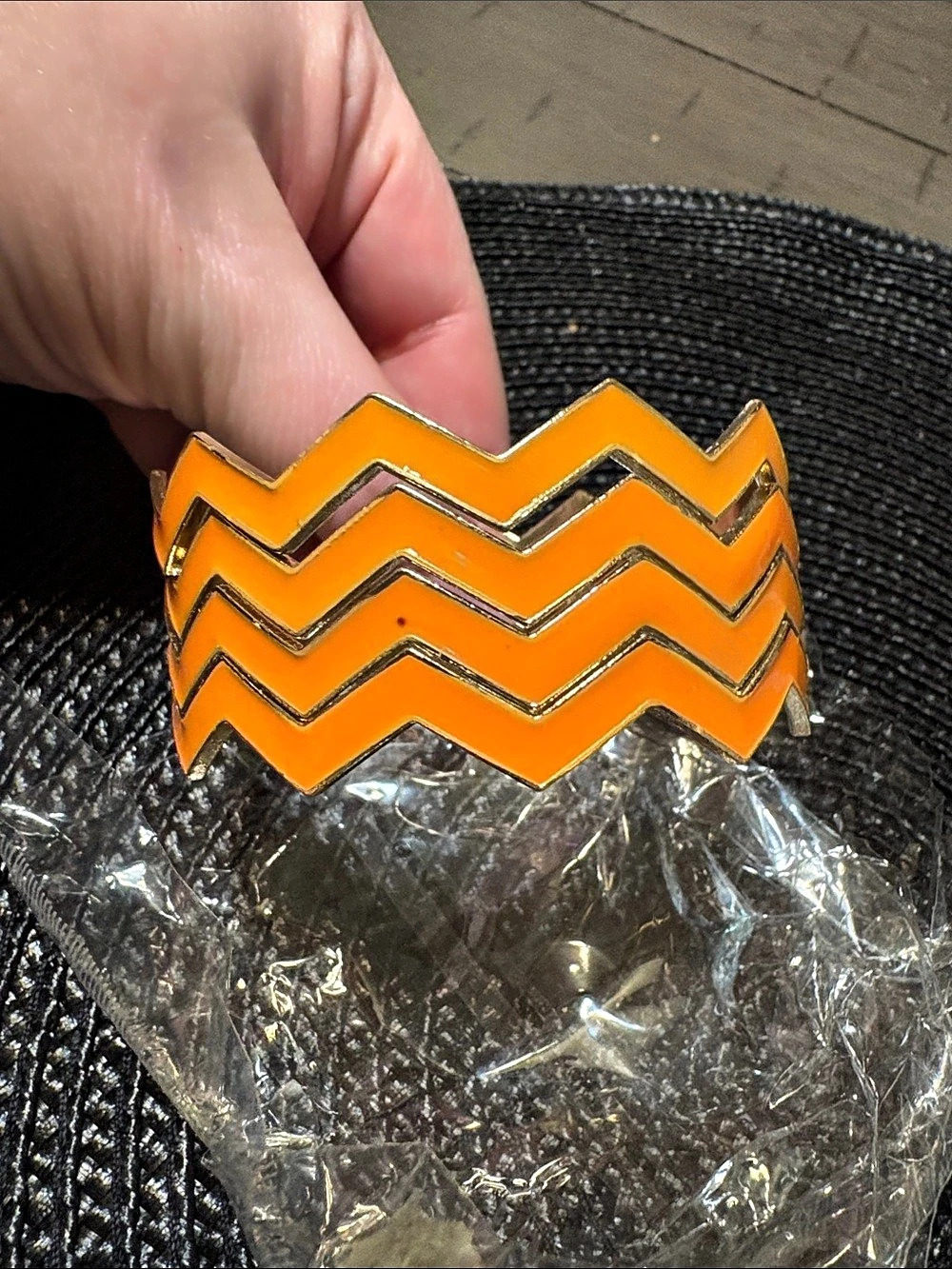 Zigzag Cuff Bracelet in Orange & Gold Like New